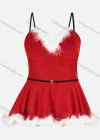 Wholesale Women's Sexy Fuzzy Sweetheart Neck Fuzzy Ruffle Hem Cami Dress 1219# - Liuhuamall