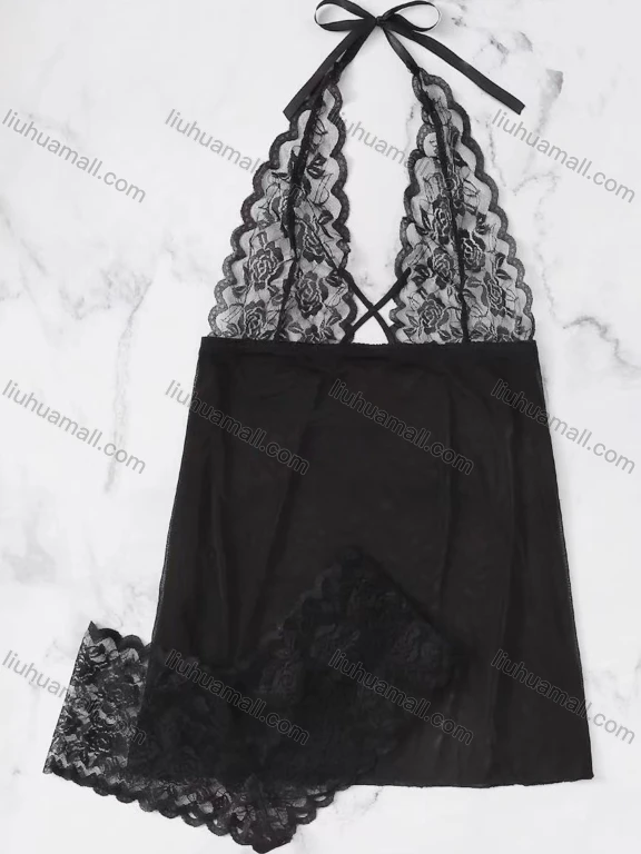 Wholesale Women's Sexy See Through Lace Applique Nightgown&Panty 2 Piece Lingerie Sets 1295#