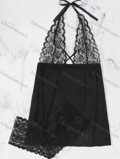 Wholesale Women's Sexy See Through Lace Applique Nightgown&Panty 2 Piece Lingerie Sets 1295#