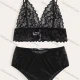 Wholesale Women's Sexy See Through Lace Applique Cami Top & Panty 2 Piece Lingerie Sets 1342# Black Clothing Wholesale Market Liuhua
