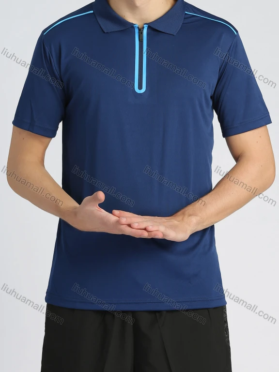 Wholesale Men's Sporty Contrast Color Short Sleeve Quick-dry Breathable Athletic Quarter Zip Polo Shirt