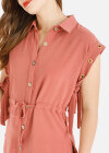 Wholesale Women's Cap Sleeve Buttons Down Drawstring Waist Short Shirt Dress - Liuhuamall