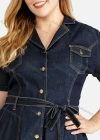 Wholesale Women's Plus Size Casual Button Font Pleated Flared Denim Knee Length Shirt Dress - Liuhuamall