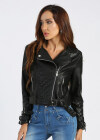 Wholesale Women's PU Leather Zipper Buckle Belted Long Sleeve Motorcycle Crop Jacket - Liuhuamall