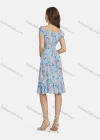 Wholesale Women's Casual Tie Neck Shirred Peplum Allover Print Ruffle Hem Dress 10065# - Liuhuamall