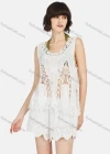 Wholesale Women's Casual Round Neck Sleeveless Hollow Out Plain Cover Up & Shorts Sets - Liuhuamall
