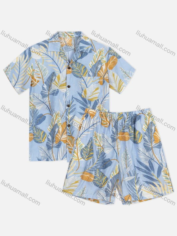 Wholesale Boy's Casual Allover Print Short Sleeve Shirt & Shorts 2 Piece Set 1Y1A0896 & 1Y1A0897#