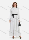 Wholesale Women's Casual Pin Dot Stand Collar Button Front Buckle Strap Cuff Long Sleeve Maxi Dress With Belt - Liuhuamall