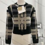 Wholesale Women's Casual Crew Neck Striped Plaid Button Down Knit Cardigan 8118# preview