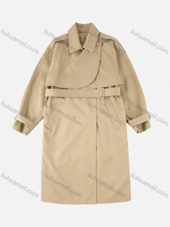 Wholesale Women's Casual Collared Patch Pocket Belted Button Thermal Trench Coat