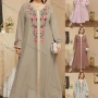 Wholesale Women's Elegant Islamic Muslim V Neck Long Sleeve Floral Print Kaftan Abaya Dress preview
