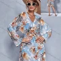 Wholesale Women's Wrap V Neck Wrap Long Sleeve Plant Print Lace Up Short Dress With Belt A1309-4418# preview