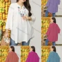 Wholesale Women's Keyhole Neck Lace Up Embroidered Floral Ruffle Detail Curved Hem Tunic preview
