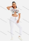 Wholesale Women's Sexy Crew Neck Short Sleeve Cut Out Chain Letter Crop Top - Liuhuamall