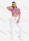 Wholesale Women's Sexy Crew Neck Short Sleeve Cut Out Chain Letter Crop Top - Liuhuamall
