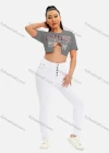 Wholesale Women's Sexy Crew Neck Short Sleeve Cut Out Chain Letter Crop Top - Liuhuamall