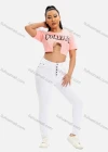 Wholesale Women's Sexy Crew Neck Short Sleeve Cut Out Chain Letter Crop Top - Liuhuamall