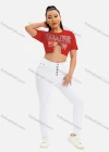 Wholesale Women's Sexy Crew Neck Short Sleeve Cut Out Chain Letter Crop Top - Liuhuamall