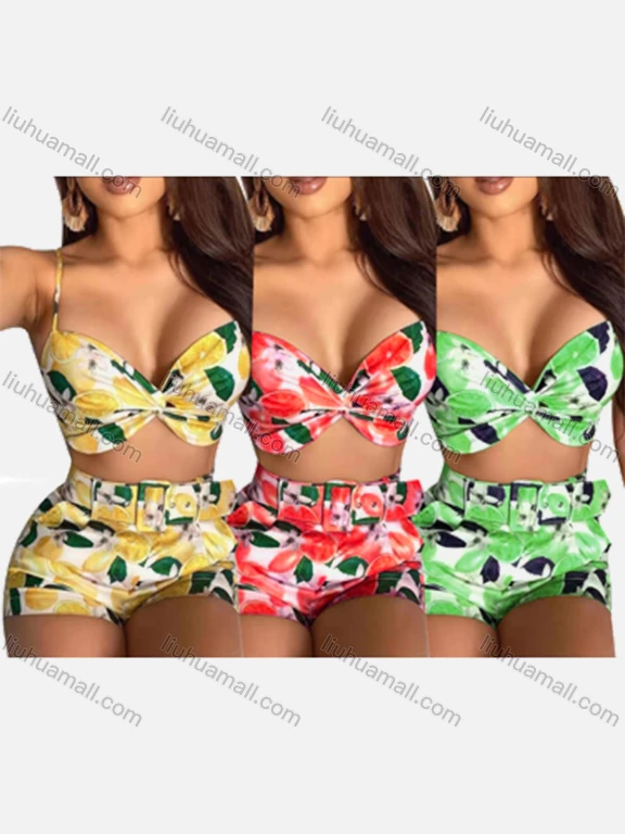 Wholesale Women's Sexy Allover Print Tie Back Bikini Swimsuit Set