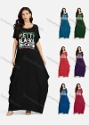 Wholesale Women's African Crew Neck Letter Short Sleeve Pockets Loose Fit Maxi Dress 8802# - Liuhuamall