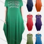 Wholesale Women's African Crew Neck Letter Short Sleeve Pockets Loose Fit Maxi Dress 8803# preview