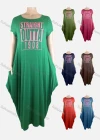 Wholesale Women's African Crew Neck Letter Short Sleeve Pockets Loose Fit Maxi Dress 8804# - Liuhuamall
