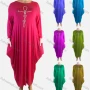 Wholesale Women's African Plus Size Crew Neck Long Sleeve Pearl Decor Pockets Loose Fit Dress 8810# preview