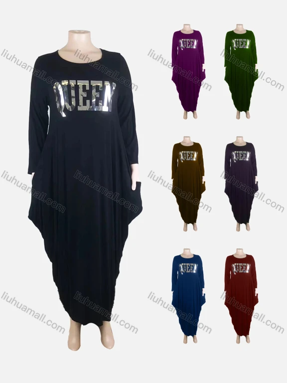 Wholesale Women's African Plus Size Crew Neck Long/Short Sleeve Pockets Loose Fit Dress 8812#