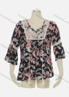 Wholesale Women's Keyhole-Neck Lace Tassel Bow Crochet Floral Ruffle Boho Blouse J310# - Liuhuamall
