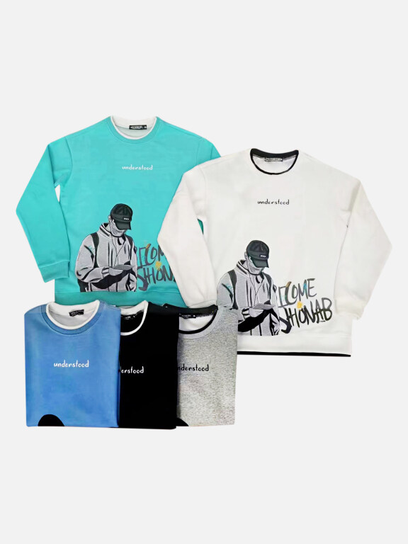 Men's Plus Size Casual Graphic Round Neck Long Sleeve Pullover Sweatshirt 3#, Clothing Wholesale Market -LIUHUA, 