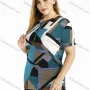 Wholesale Women's Plus Size Patchwork Print Tie Neck Short Sleeve Casual Knit Top preview