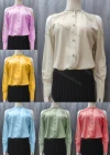 Wholesale Women's Elegant Plain Cold Shoulder Ruched Button Down Plain Casual Blouse - Liuhuamall