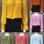 Wholesale Women's Casual Round Neck Poet Sleeve Crochet Ruched Plain Blouse preview