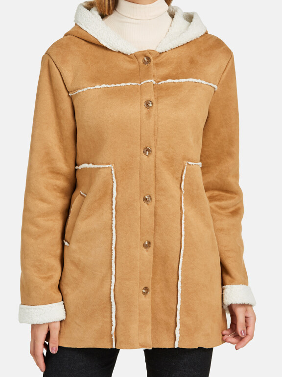 Women's Hooded Long Sleeve Thermal Lined Button Down Pockets Coat, Clothing Wholesale Market -LIUHUA, Women, Women-s-Outerwear, Women-s-Jacket