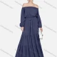 Wholesale Women's Plus Size Casual Off Shoulder Elastic Waist Denim Maxi Dress Navy Clothing Wholesale Market Liuhua
