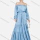 Wholesale Women's Plus Size Casual Off Shoulder Elastic Waist Denim Maxi Dress Blue Clothing Wholesale Market Liuhua
