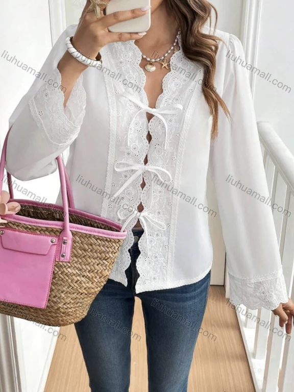 Wholesale Pure cotton long-sleeve with embroidered lotus edge design, casual and fashionable