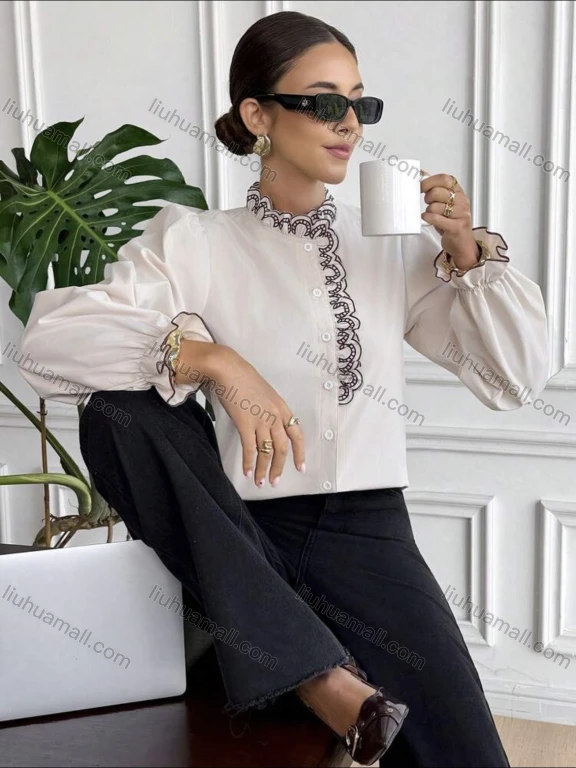 Wholesale Long-sleeve women's ruffle single-breasted elegant fashion shirt