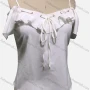 Wholesale Woman's Casual Spaghetti Strap Cold Shoulder Ruffle Trim Lace Up Plain Tunic Top preview