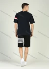 Wholesale Men's Short Sleeve Round Neck Striped T-Shirt Elastic Waist Pocket Shorts Set - Liuhuamall