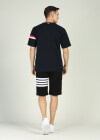 Wholesale Men's Short Sleeve Round Neck Striped T-Shirt Elastic Waist Pocket Shorts Set - Liuhuamall