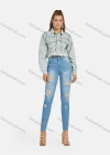 Wholesale Women's Casual Distressed Ripped Frayed Raw Hem Rivet Rhinestone Decor Long Sleeve Button Down Crop Denim Jacklet - Liuhuamall