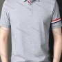 Wholesale Men's Casual Plain Short Sleeve Striped Trim Breathable Polo Shirt C00237# preview