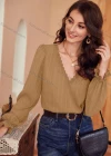 Wholesale Women's Casual Plain V Neck Long Sleeve Blouse - Liuhuamall