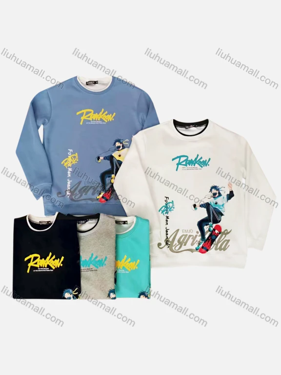 Wholesale Men's Plus Size Casual Graphic & Letter Print Round Neck Long Sleeve Sweatshirt 4#