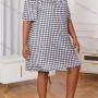 Wholesale Women's Lounge Plaid Print Milk Silk Off Shoulder Ruched Ruffle Trim Short Nightdress DM1321-02# preview