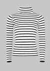 Wholesale Women's Striped Rib-knit Turtleneck Button Cuff Long Sleeve Sweater - Liuhuamall