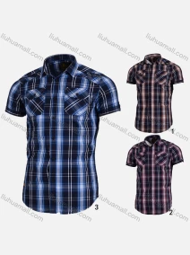 Wholesale Men's Casual Collared Short Sleeve Button Down Plaid Print Shirt, LIUHUA CLOTHING WHOLESALE