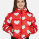 Women's Fashion Stand Collar Heart Print Zipper Puffer Jacket 665# Red Clothing Wholesale Market -LIUHUA
