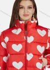 Wholesale Women's Fashion Stand Collar Heart Print Zipper Puffer Jacket 665# - Liuhuamall